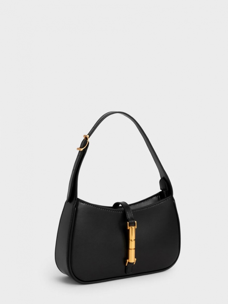 Charles And Keith Cesia Metallic Accent Shoulder Bags Black | PHILIPPINES Y435