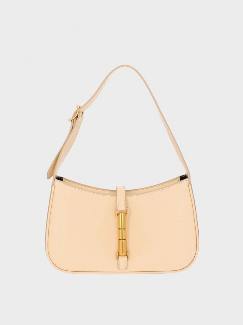 Charles And Keith Cesia Metallic Accent Shoulder Bags Beige | PHILIPPINES U973