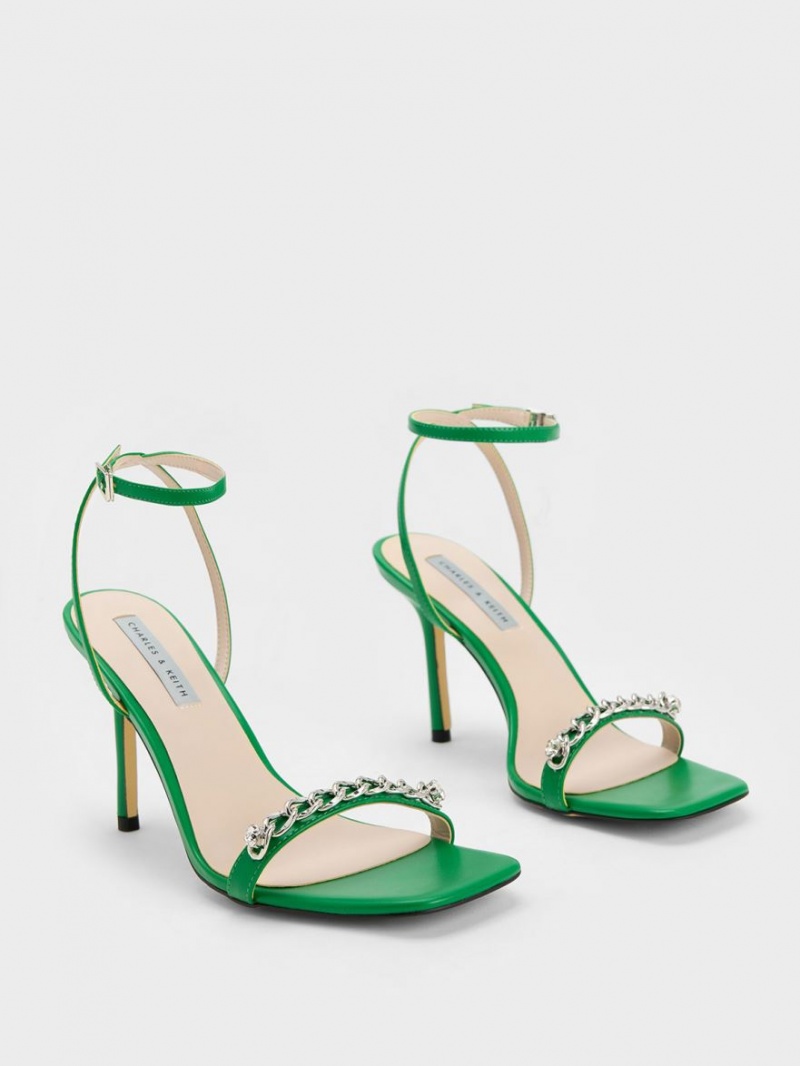 Charles And Keith Chain-Embellished Ankle Strap Sandals Green | PHILIPPINES S048