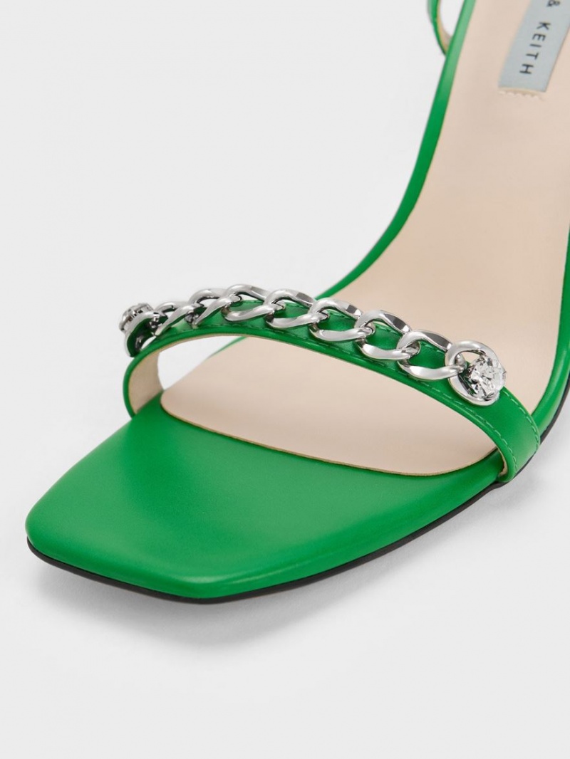 Charles And Keith Chain-Embellished Ankle Strap Sandals Green | PHILIPPINES S048