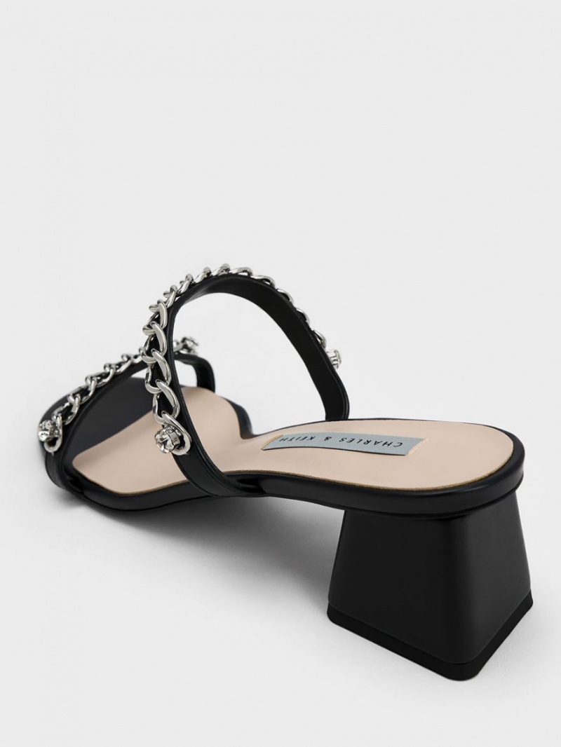 Charles And Keith Chain-Link Block Heels Sandals Black | PHILIPPINES O704