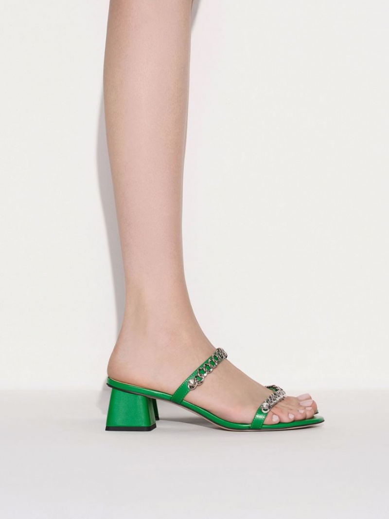 Charles And Keith Chain-Link Block Heels Sandals Green | PHILIPPINES Z256