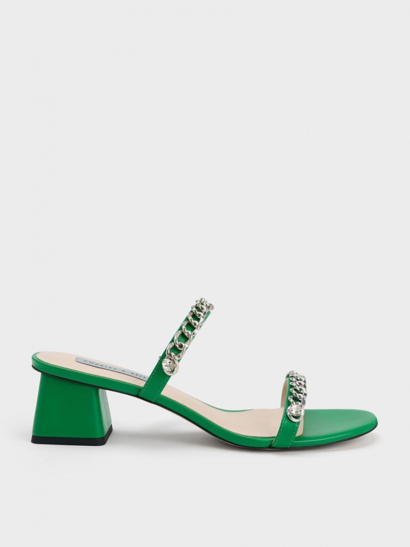 Charles And Keith Chain-Link Block Heels Sandals Green | PHILIPPINES Z256