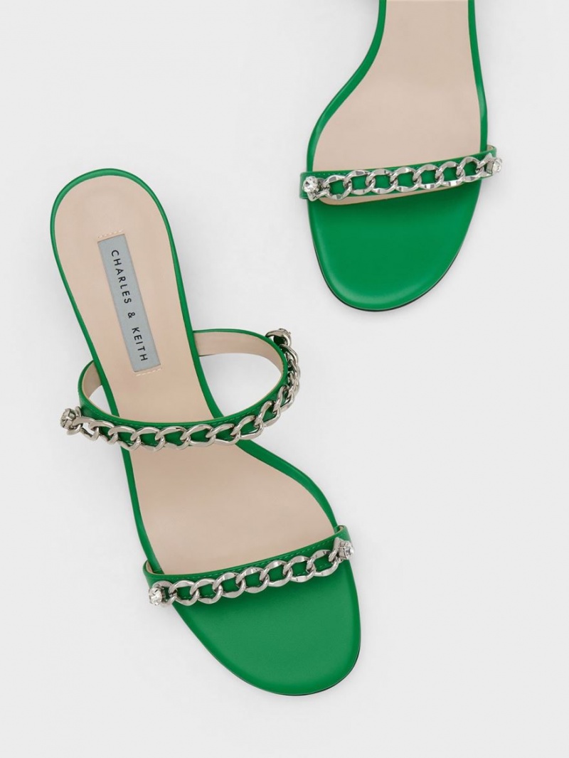 Charles And Keith Chain-Link Block Heels Sandals Green | PHILIPPINES Z256