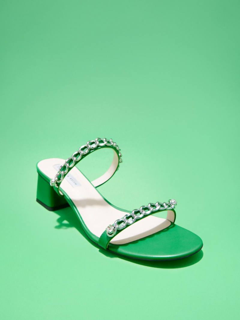 Charles And Keith Chain-Link Block Heels Sandals Green | PHILIPPINES Z256