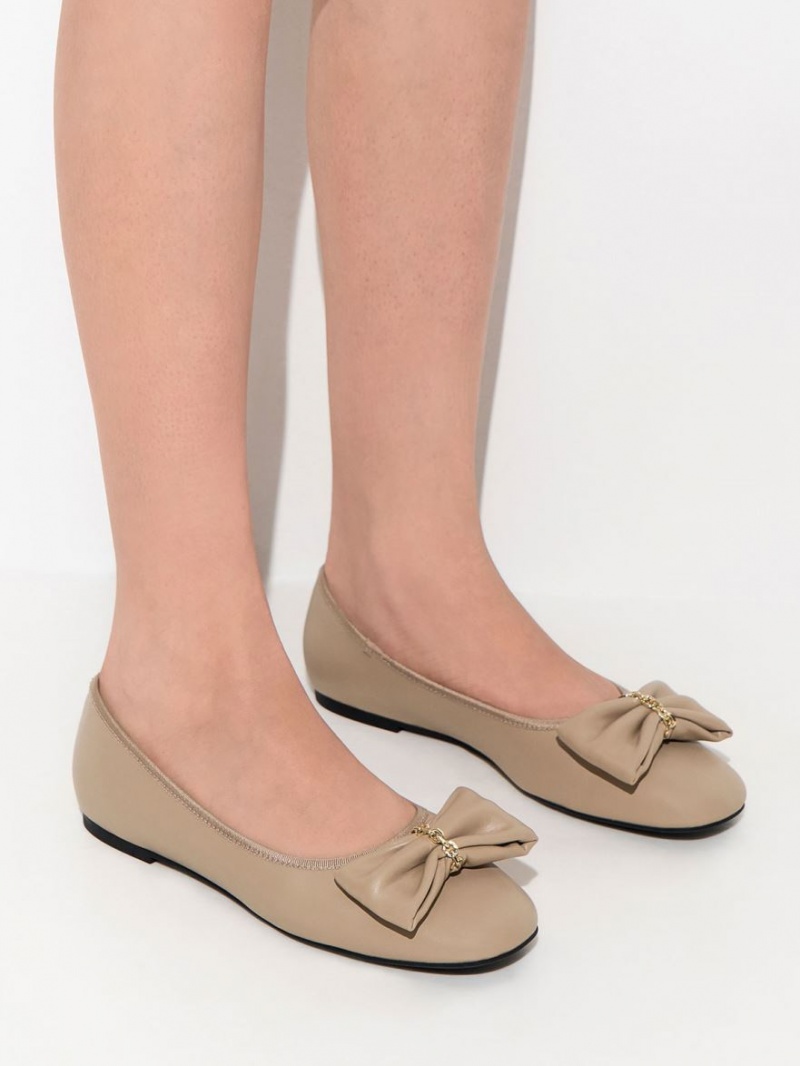 Charles And Keith Chain-Link Bow Ballet Flats Beige | PHILIPPINES J417