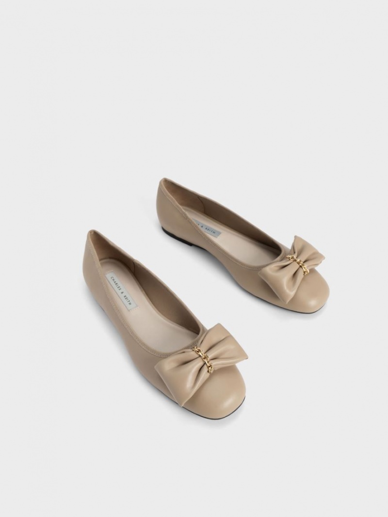 Charles And Keith Chain-Link Bow Ballet Flats Beige | PHILIPPINES J417