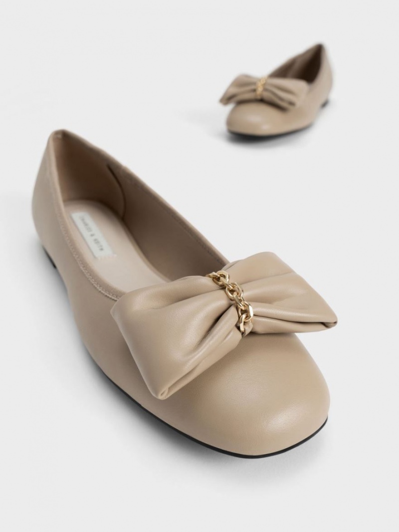 Charles And Keith Chain-Link Bow Ballet Flats Beige | PHILIPPINES J417