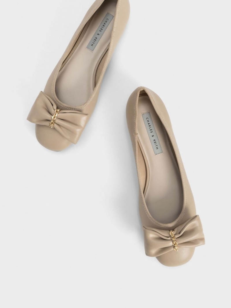 Charles And Keith Chain-Link Bow Ballet Flats Beige | PHILIPPINES J417