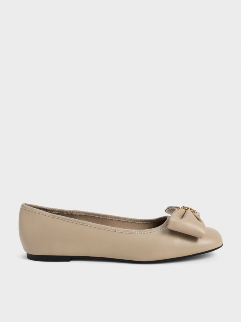 Charles And Keith Chain-Link Bow Ballet Flats Beige | PHILIPPINES J417