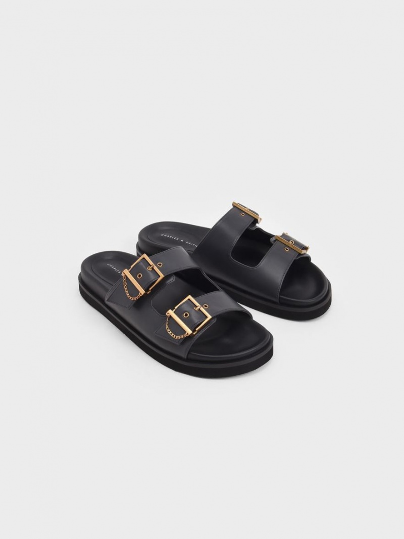 Charles And Keith Chain-Link Buckled Slide Sandals Dark Blue | PHILIPPINES K958