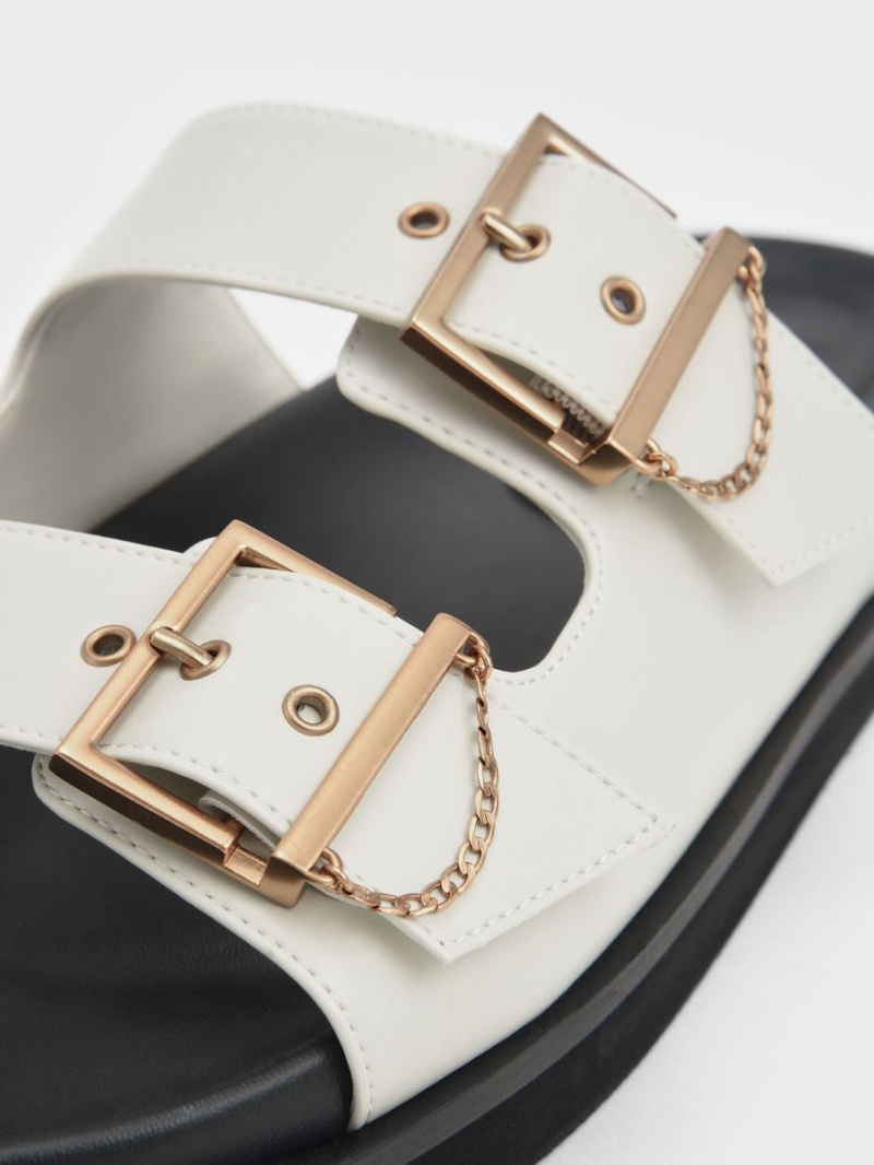 Charles And Keith Chain-Link Buckled Slide Sandals White | PHILIPPINES U895