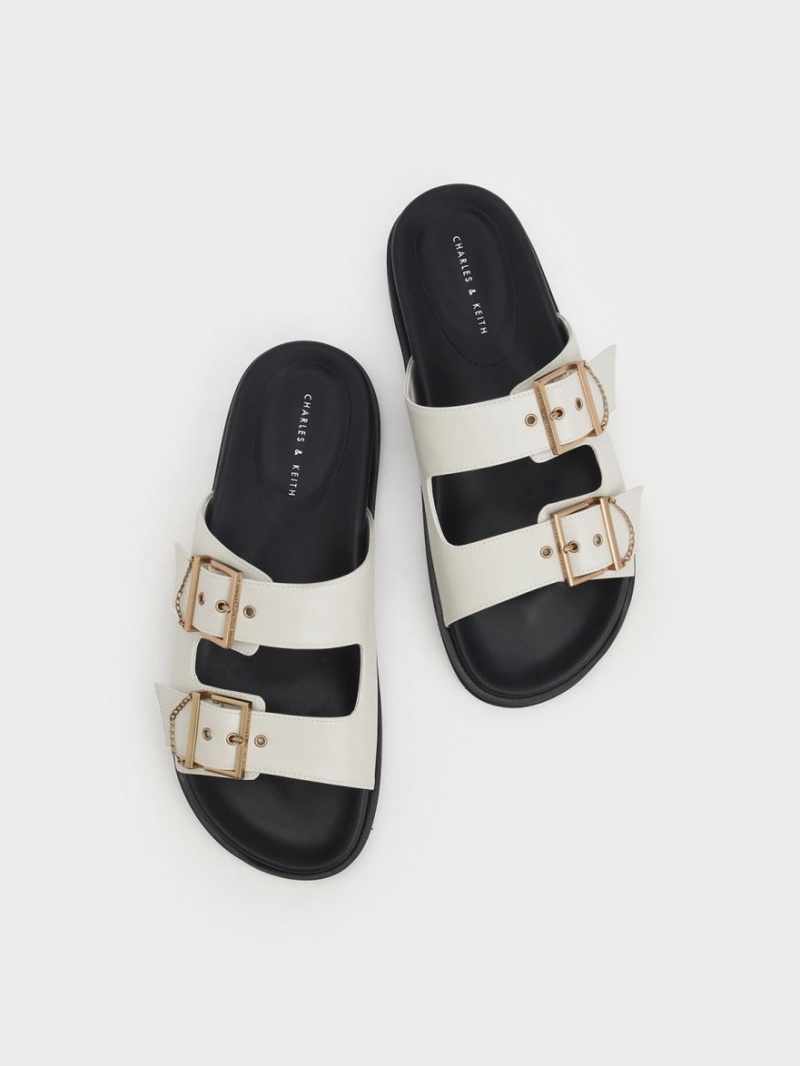 Charles And Keith Chain-Link Buckled Slide Sandals White | PHILIPPINES U895