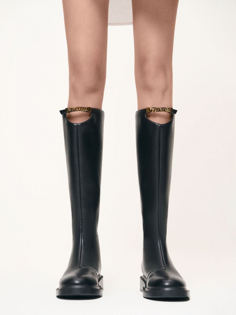 Charles And Keith Chain-Link Cut-Out Knee-high Boots Black | PHILIPPINES V749