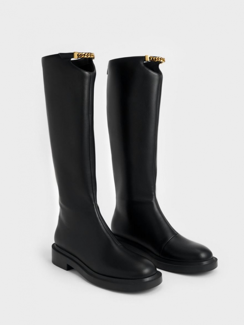 Charles And Keith Chain-Link Cut-Out Knee-high Boots Black | PHILIPPINES V749