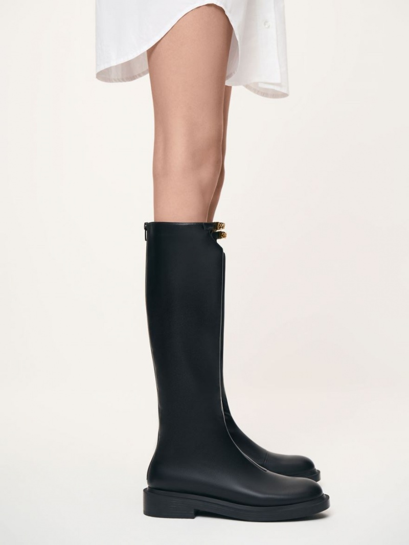 Charles And Keith Chain-Link Cut-Out Knee-high Boots Black | PHILIPPINES V749