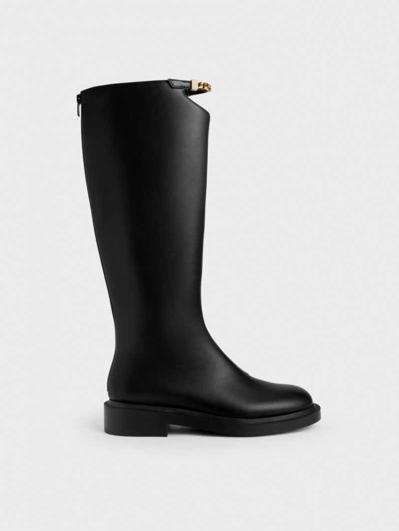 Charles And Keith Chain-Link Cut-Out Knee-high Boots Black | PHILIPPINES V749