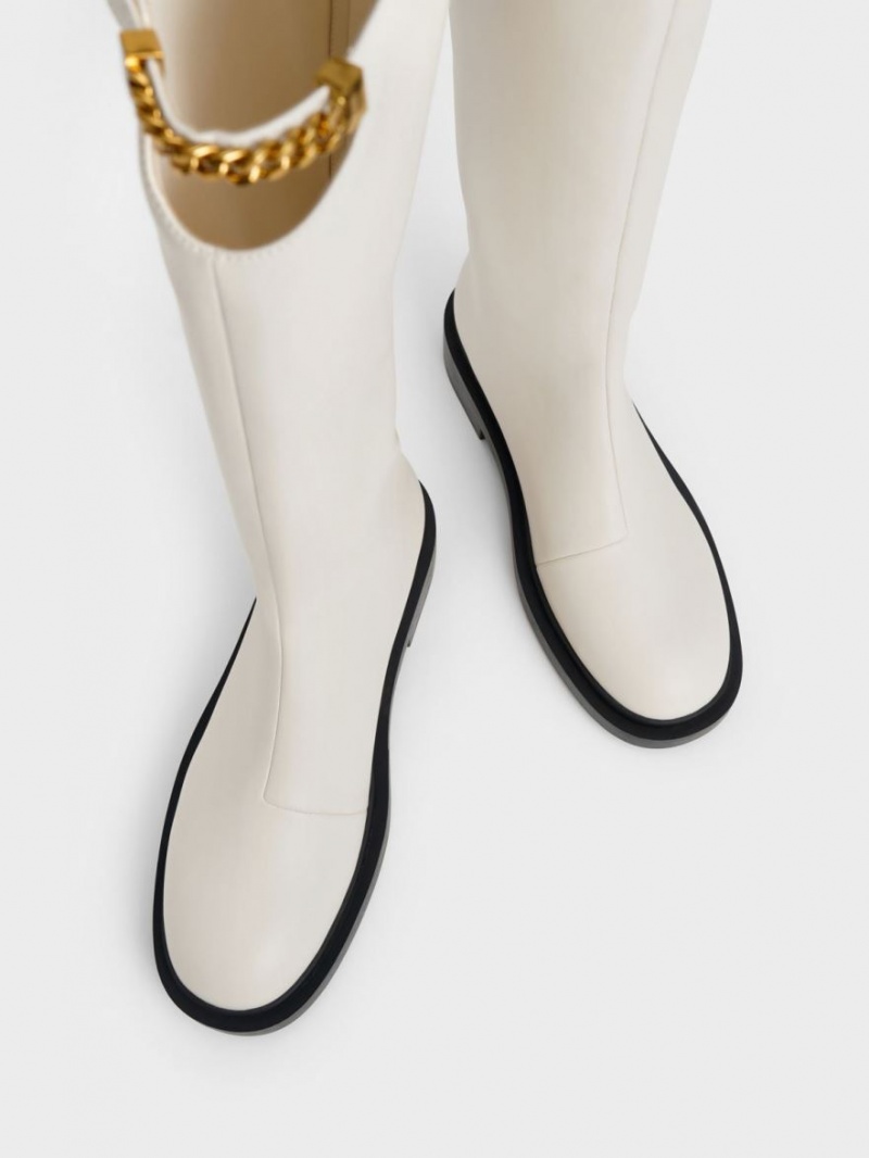 Charles And Keith Chain-Link Cut-Out Knee-high Boots White | PHILIPPINES K186