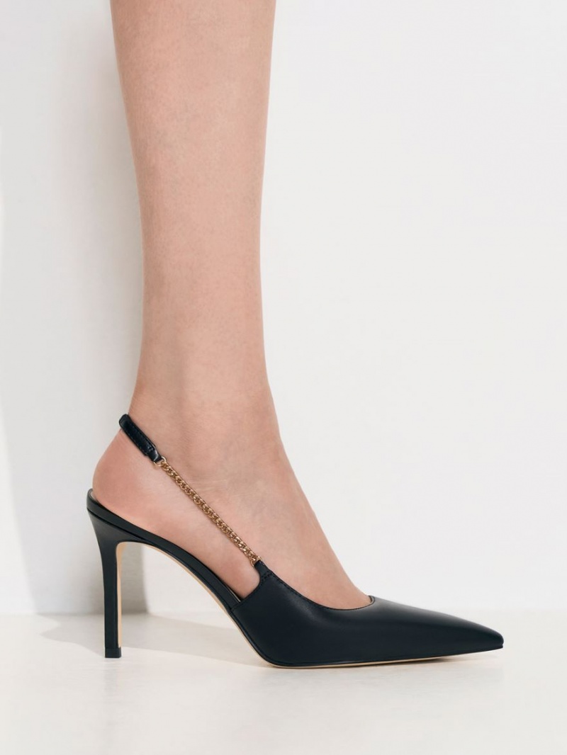 Charles And Keith Chain-Link Slingback Stiletto Pumps Black | PHILIPPINES A209