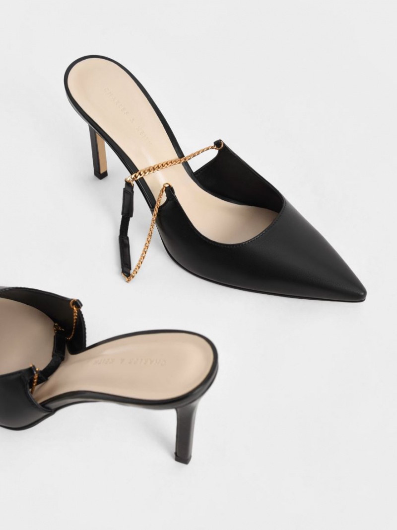 Charles And Keith Chain-Link Slingback Stiletto Pumps Black | PHILIPPINES A209