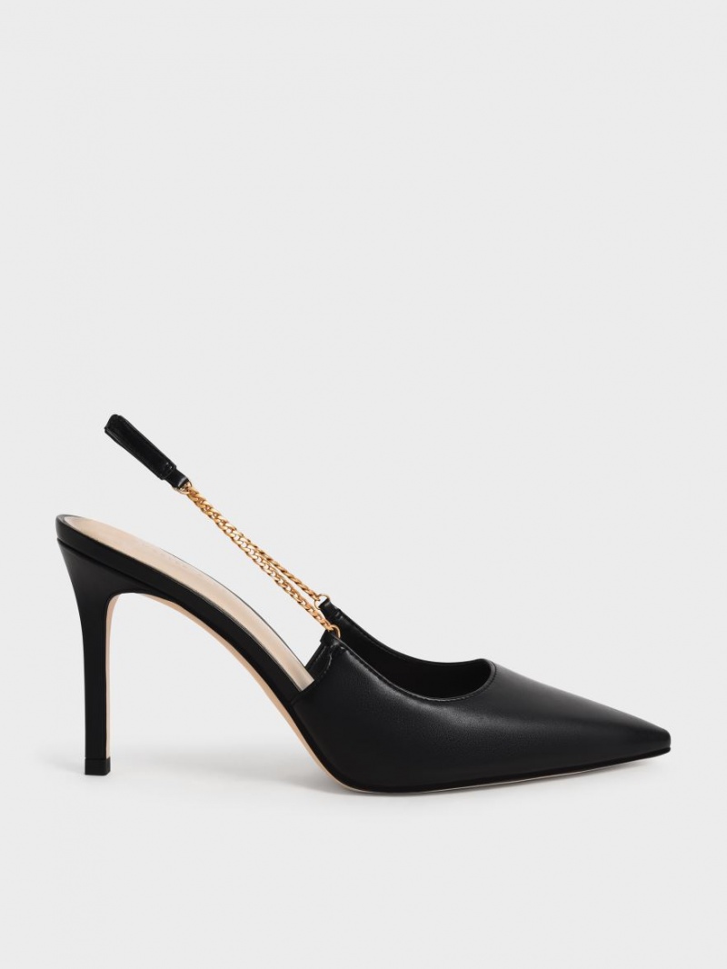 Charles And Keith Chain-Link Slingback Stiletto Pumps Black | PHILIPPINES A209