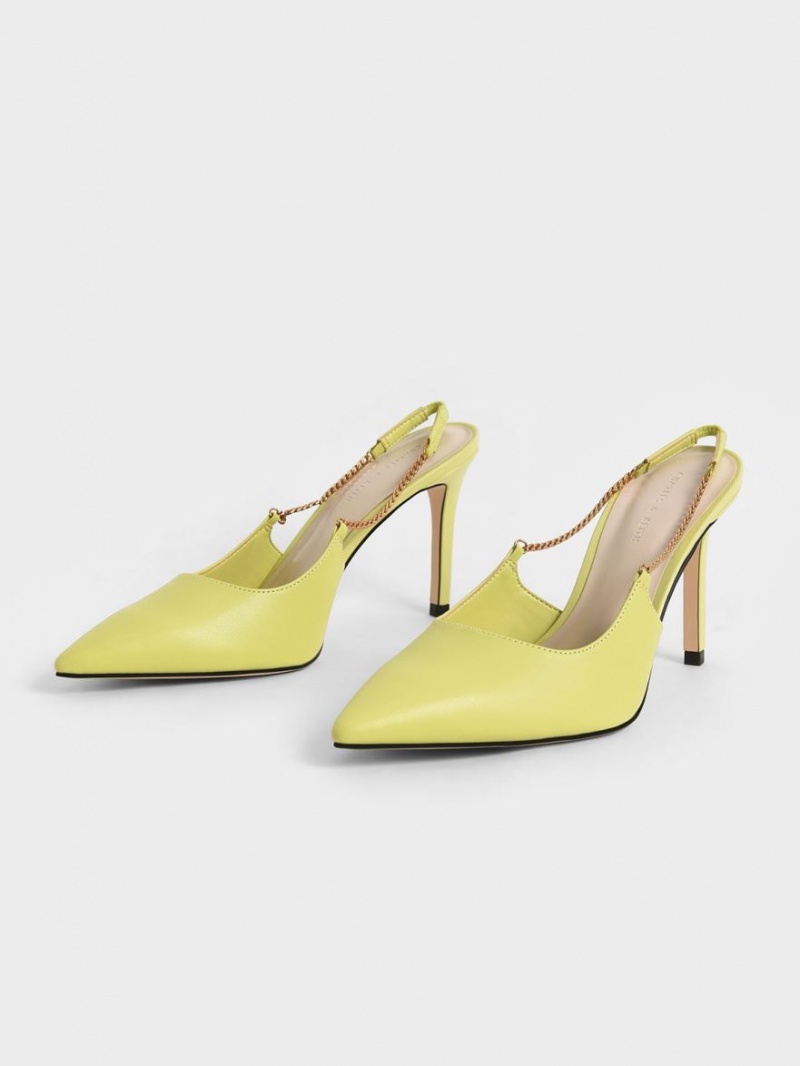 Charles And Keith Chain-Link Slingback Stiletto Pumps Light Green | PHILIPPINES E824