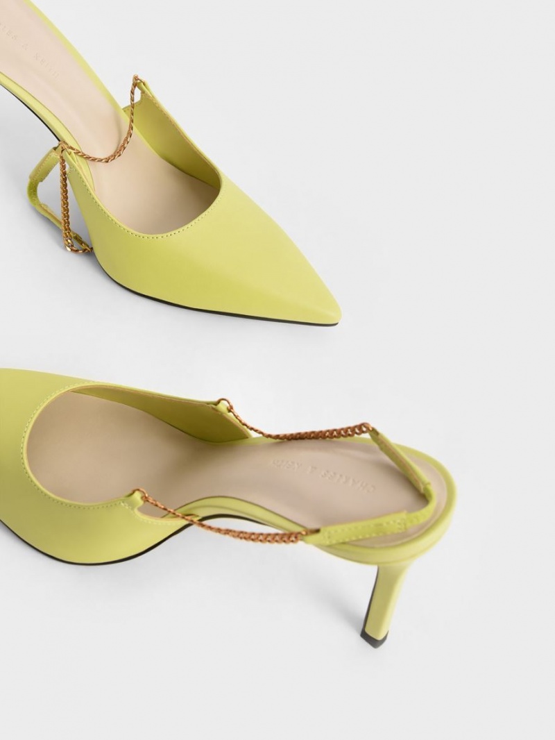 Charles And Keith Chain-Link Slingback Stiletto Pumps Light Green | PHILIPPINES E824