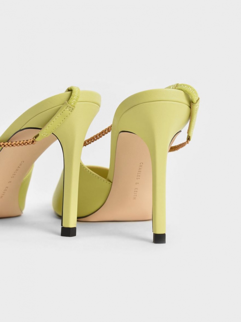 Charles And Keith Chain-Link Slingback Stiletto Pumps Light Green | PHILIPPINES E824