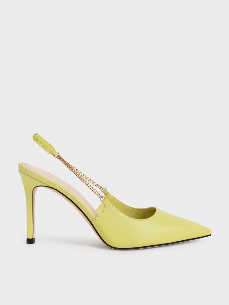 Charles And Keith Chain-Link Slingback Stiletto Pumps Light Green | PHILIPPINES E824