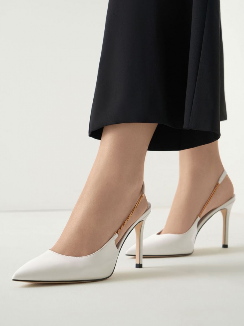 Charles And Keith Chain-Link Slingback Stiletto Pumps White | PHILIPPINES O402