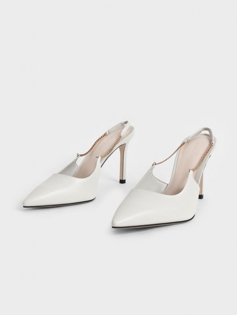 Charles And Keith Chain-Link Slingback Stiletto Pumps White | PHILIPPINES O402