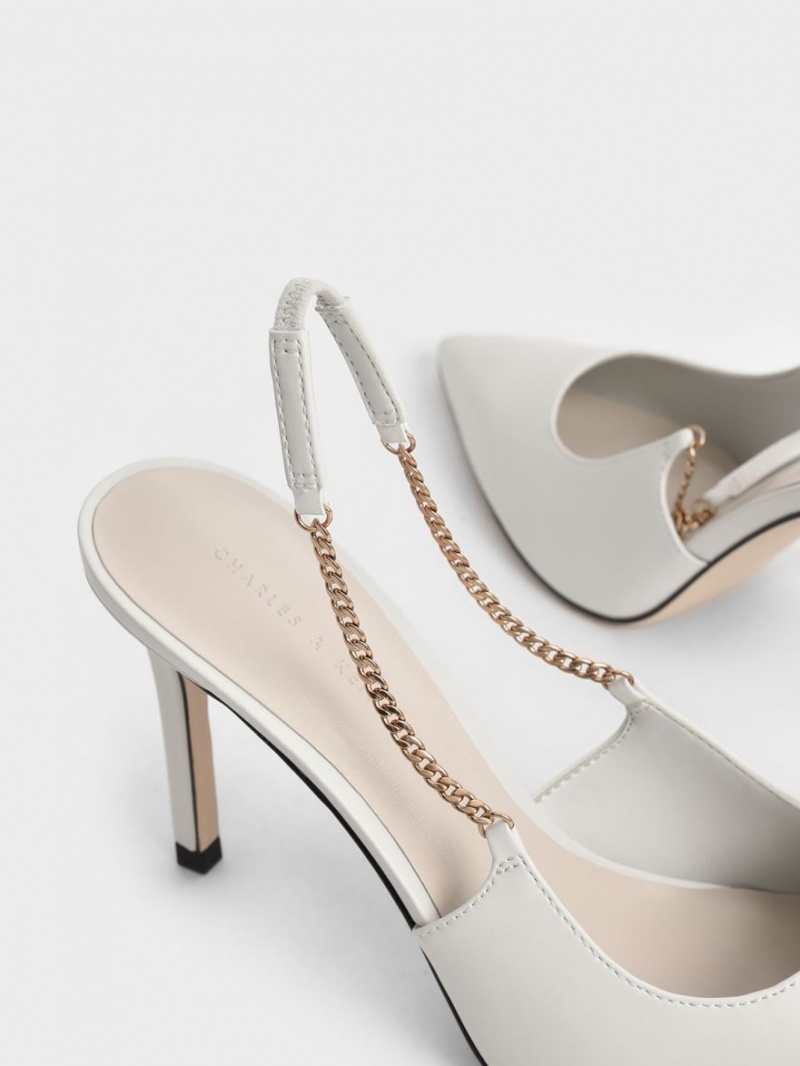 Charles And Keith Chain-Link Slingback Stiletto Pumps White | PHILIPPINES O402