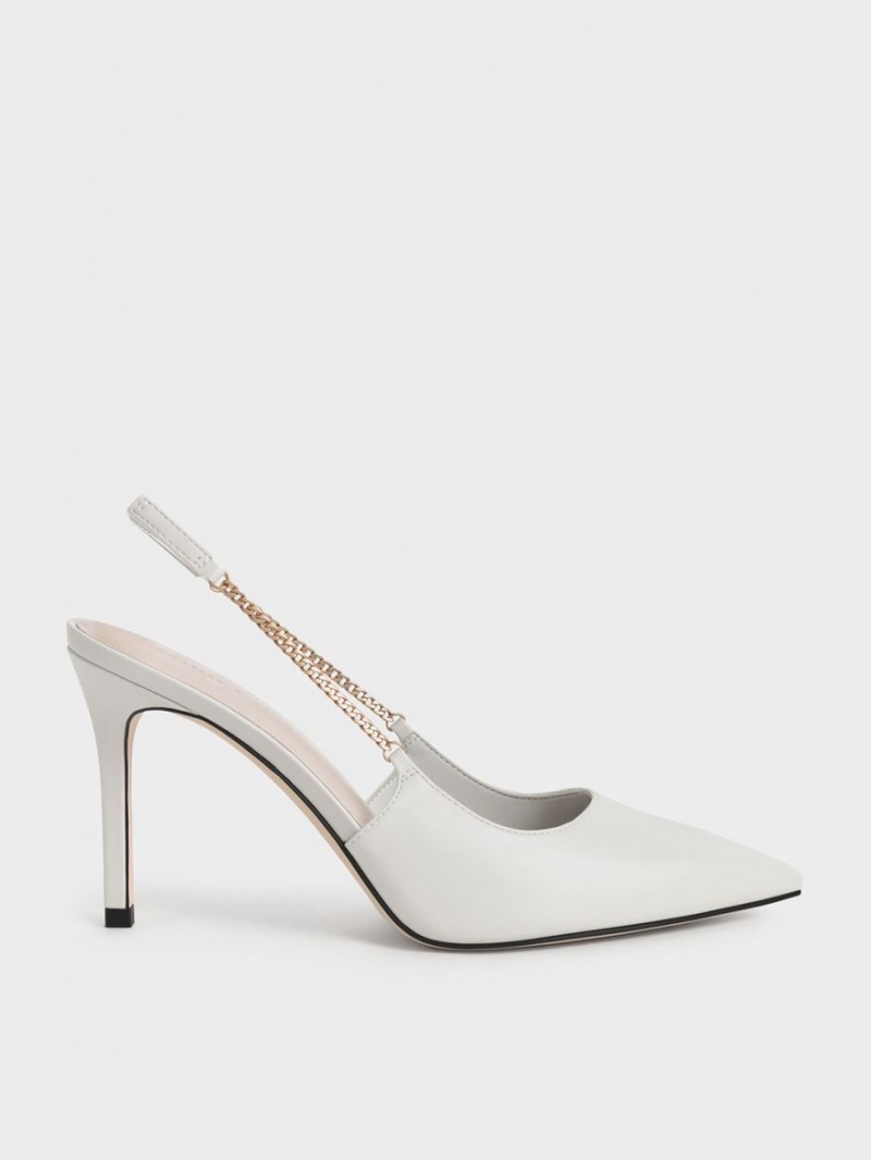 Charles And Keith Chain-Link Slingback Stiletto Pumps White | PHILIPPINES O402