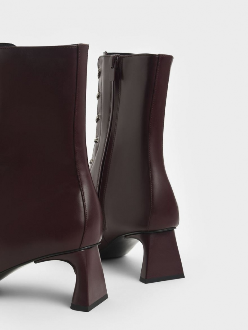 Charles And Keith Chain Calf Lace Up Boots Burgundy | PHILIPPINES M825