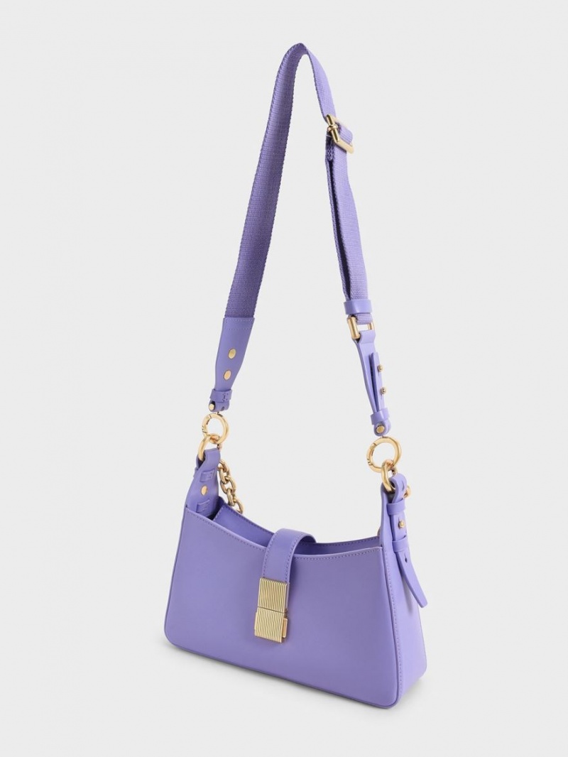 Charles And Keith Chain Handle Shoulder Bags Purple | PHILIPPINES S901