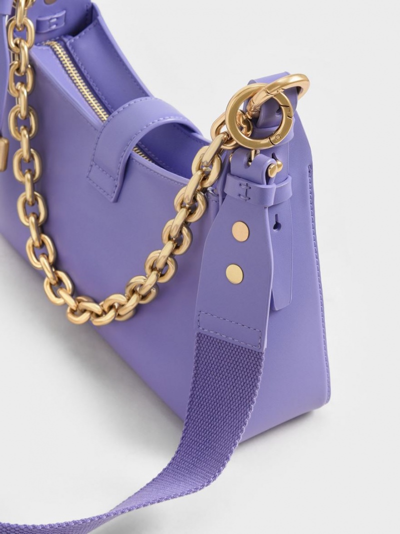 Charles And Keith Chain Handle Shoulder Bags Purple | PHILIPPINES S901