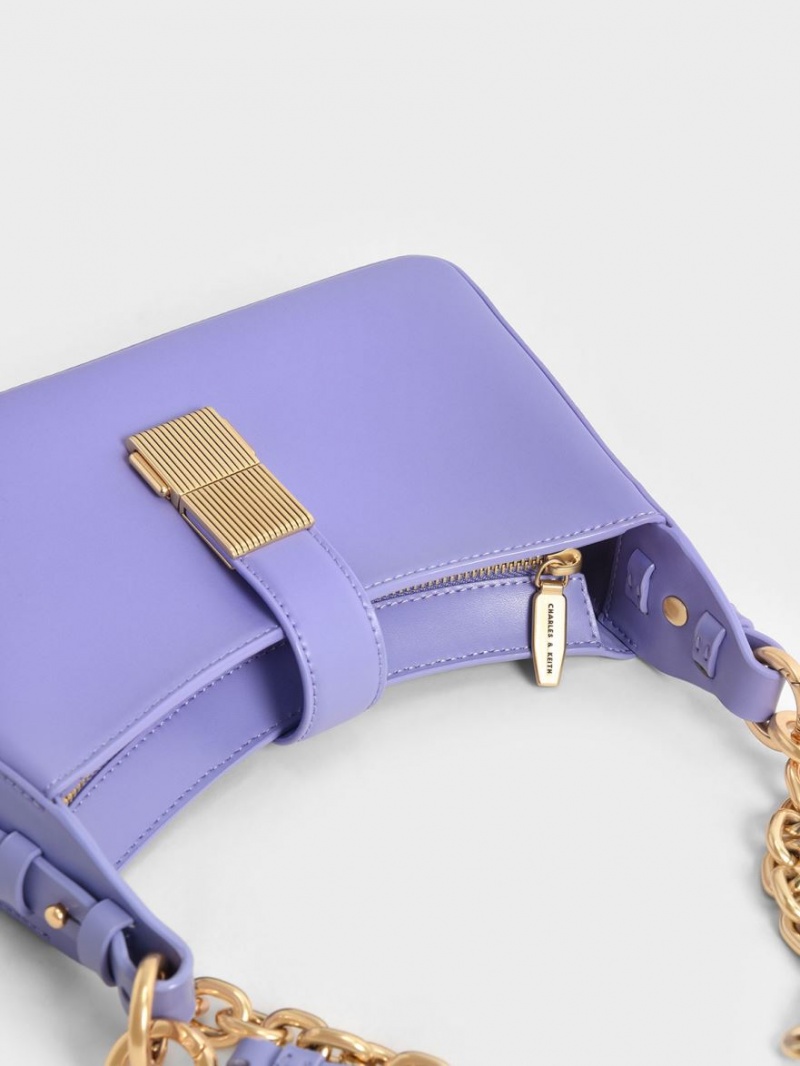 Charles And Keith Chain Handle Shoulder Bags Purple | PHILIPPINES S901