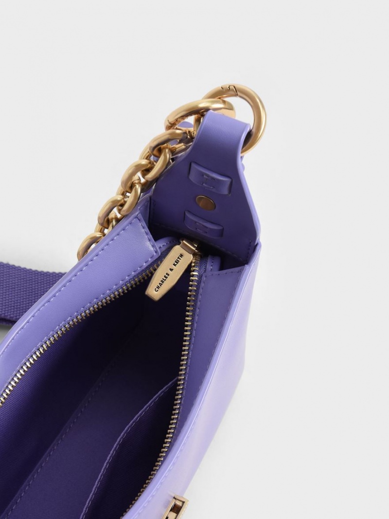 Charles And Keith Chain Handle Shoulder Bags Purple | PHILIPPINES S901