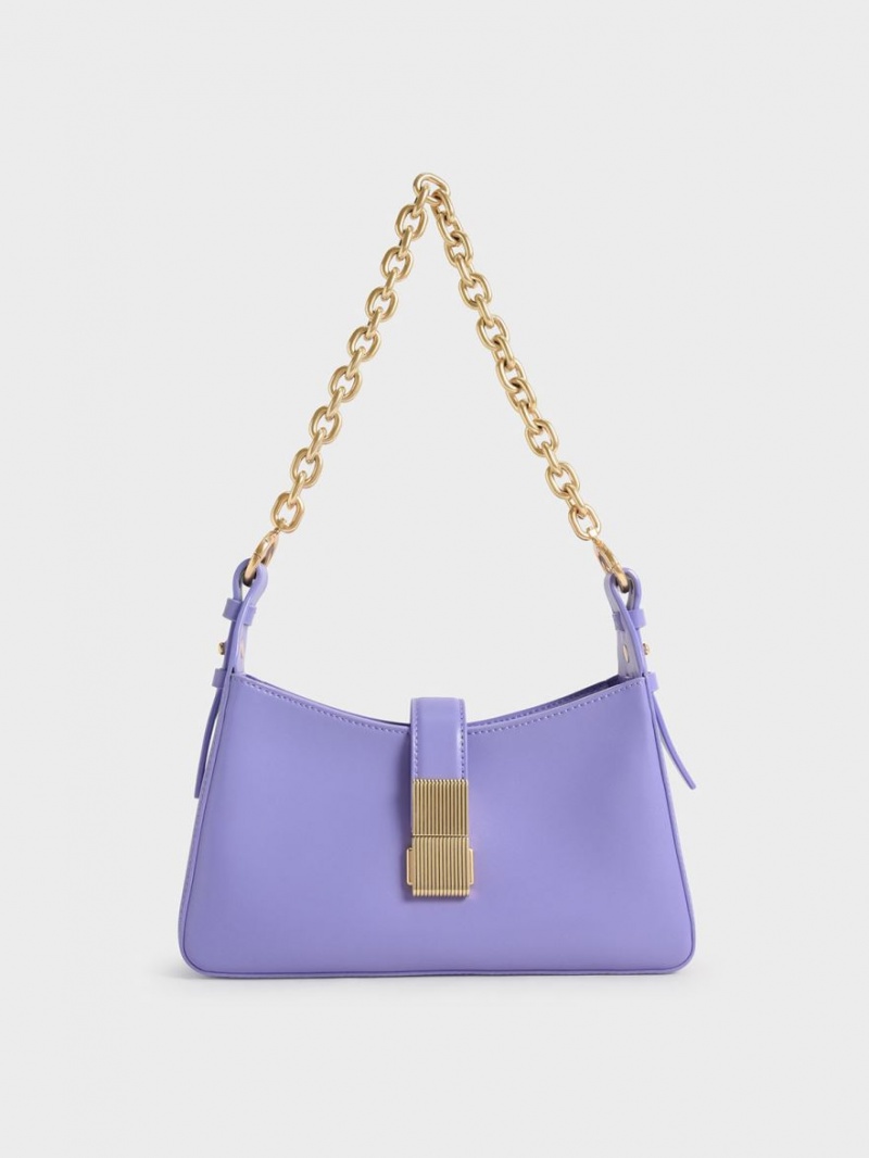 Charles And Keith Chain Handle Shoulder Bags Purple | PHILIPPINES S901