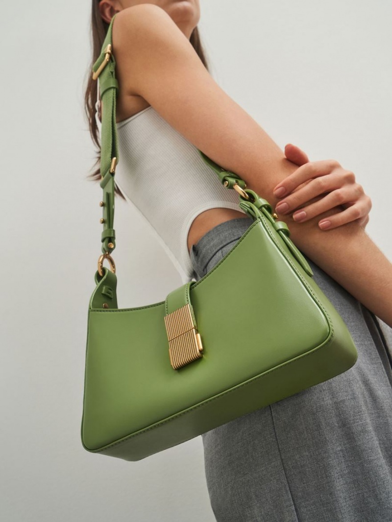 Charles And Keith Chain Handle Shoulder Bags Green | PHILIPPINES A108