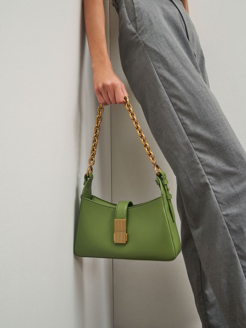 Charles And Keith Chain Handle Shoulder Bags Green | PHILIPPINES A108