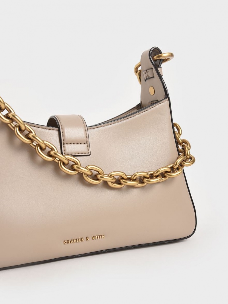 Charles And Keith Chain Handle Shoulder Bags Beige | PHILIPPINES Z752