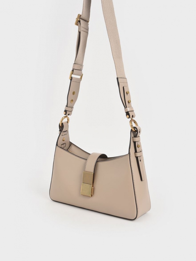 Charles And Keith Chain Handle Shoulder Bags Beige | PHILIPPINES Z752