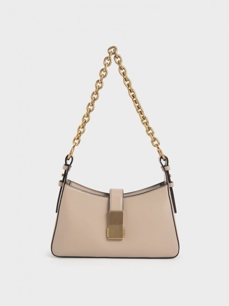 Charles And Keith Chain Handle Shoulder Bags Beige | PHILIPPINES Z752