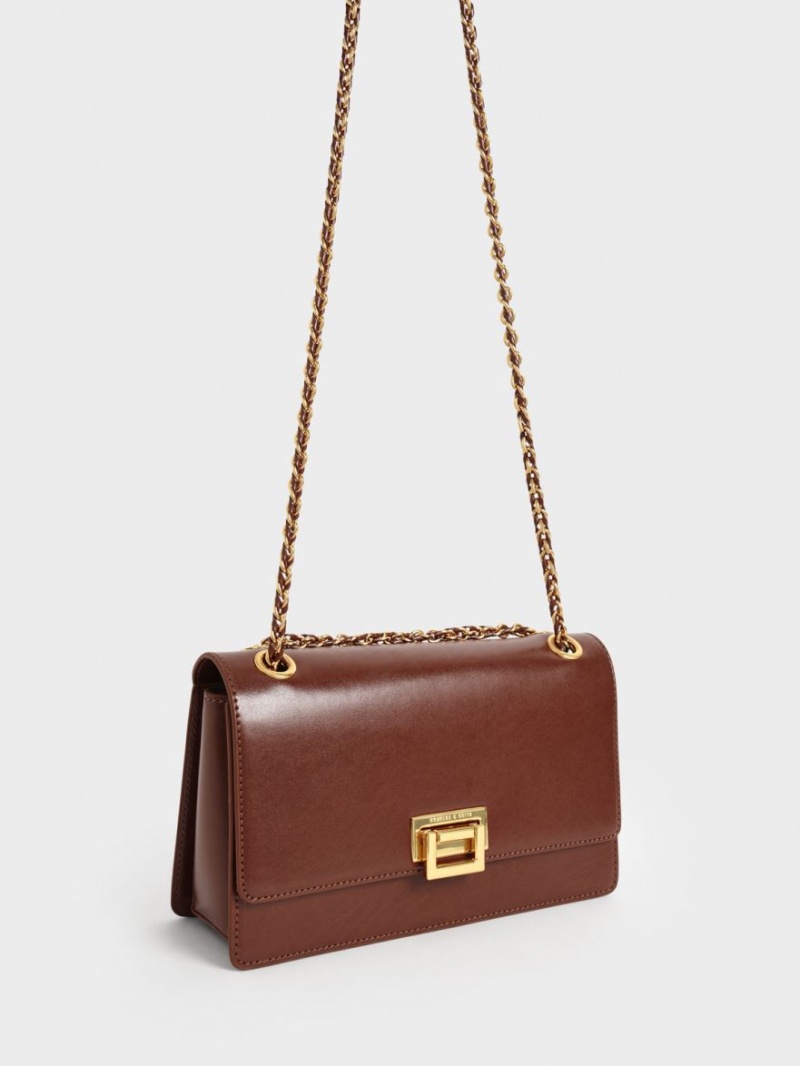 Charles And Keith Chain Handle Shoulder Bags Chocolate | PHILIPPINES H389