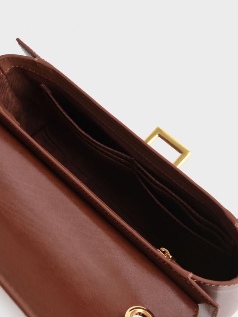 Charles And Keith Chain Handle Shoulder Bags Chocolate | PHILIPPINES H389