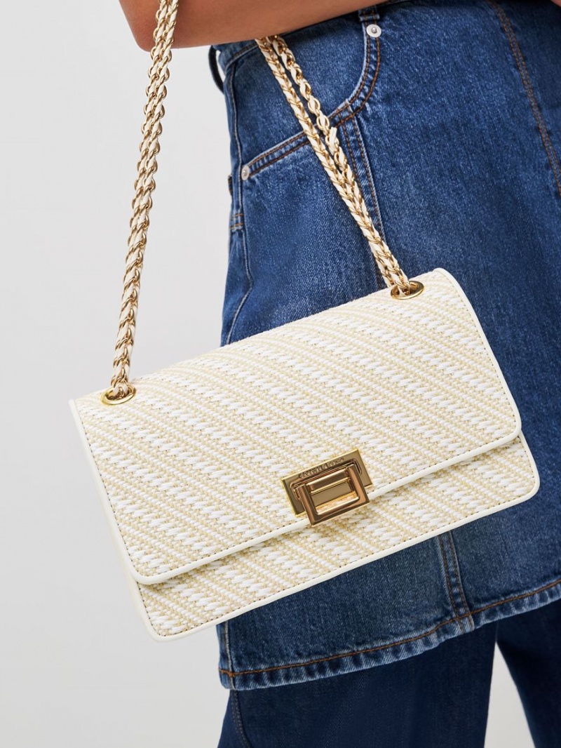 Charles And Keith Chain Handle Shoulder Bags White | PHILIPPINES J831