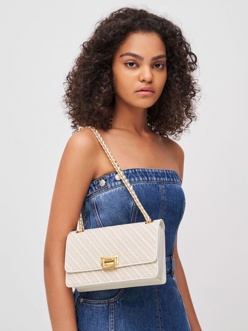 Charles And Keith Chain Handle Shoulder Bags White | PHILIPPINES J831