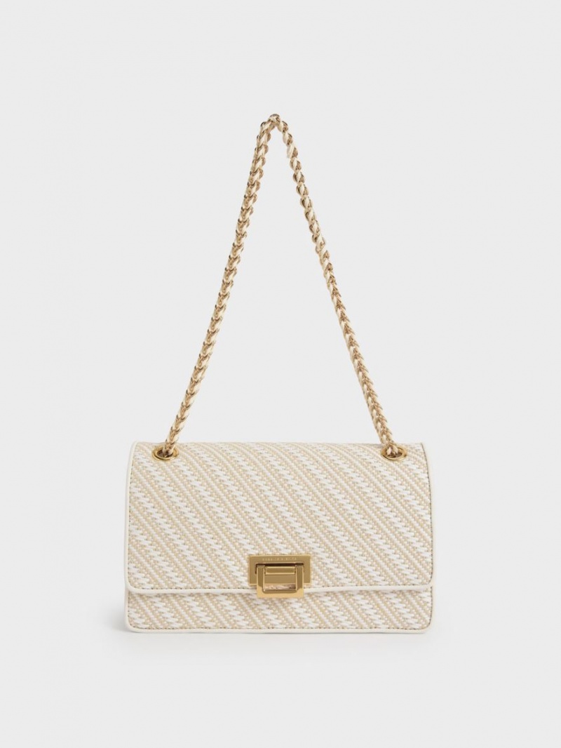 Charles And Keith Chain Handle Shoulder Bags White | PHILIPPINES J831