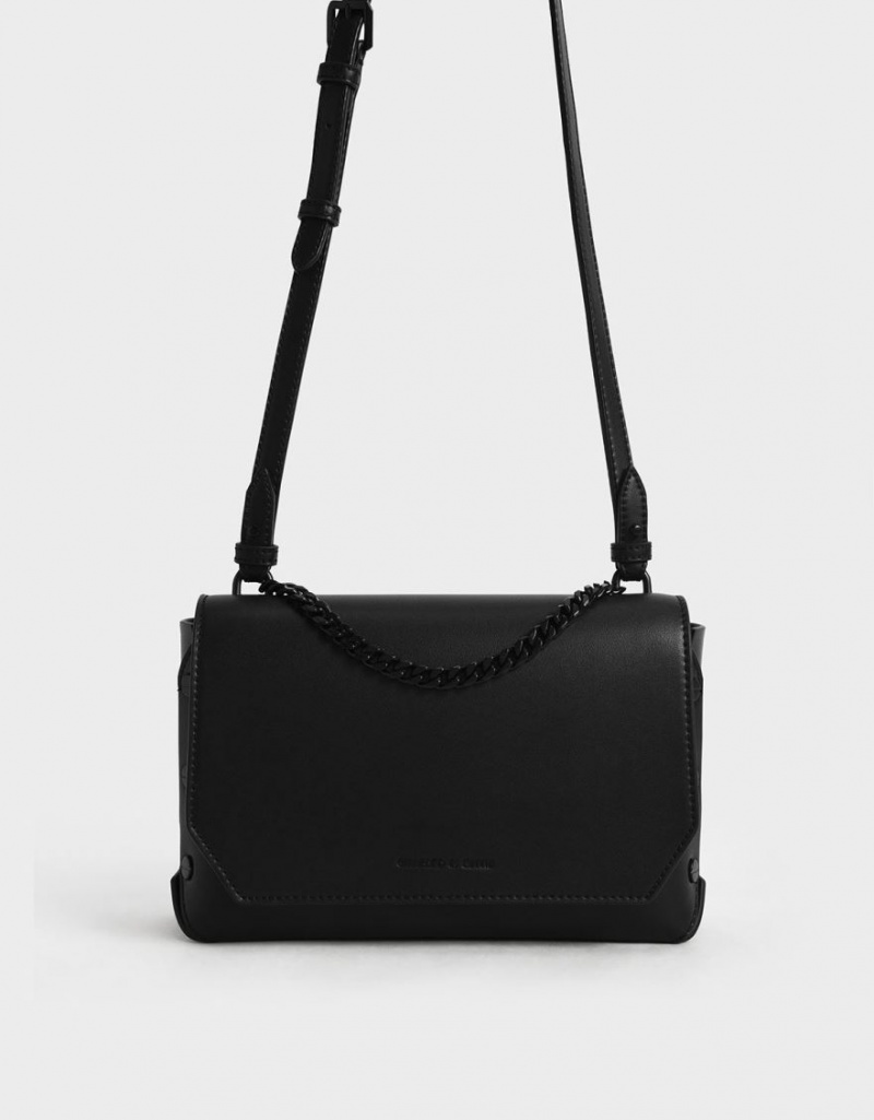 Charles And Keith Chain Handle Shoulder Bags Black | PHILIPPINES Y479